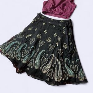 100% silk vintage Elegant Black Paisley Skirt size 8